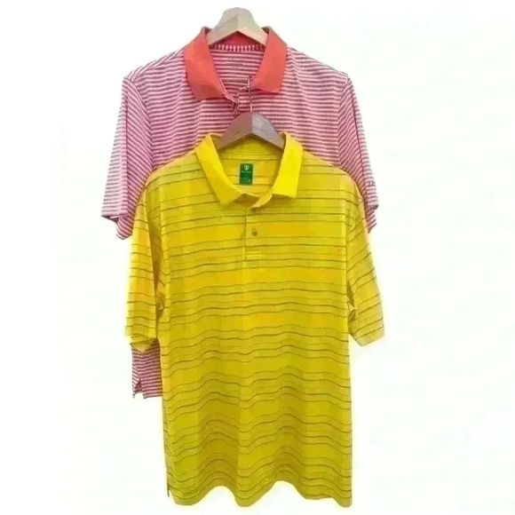 Bundle of Two Golf Polos. Izod Orange & White Stripe & Pro Tour Yellow & Blue - Picture 1 of 9